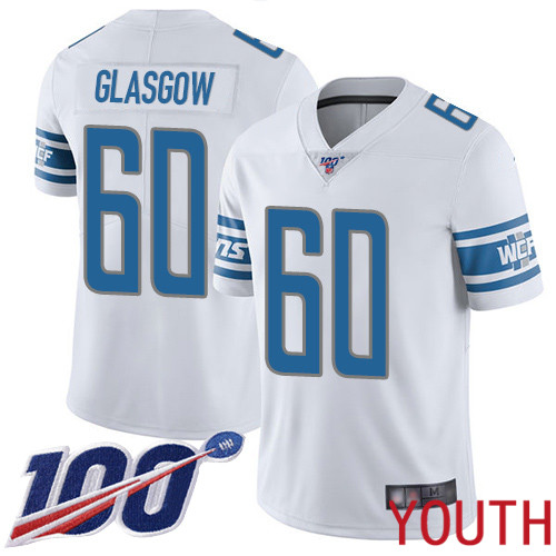 Detroit Lions Limited White Youth Graham Glasgow Road Jersey NFL Football 60 100th Season Vapor Untouchable